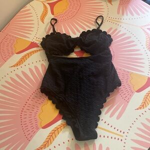 Black Scalloped One-Piece Swimsuit